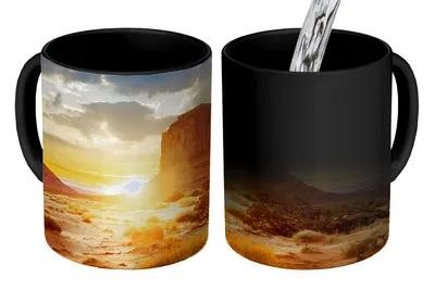 Obrázok produktu pre MuchoWow® Magický pohár Západ slnka - Skala - Krajina - Horizont 350 ml Pohár na zmenu farby Darček Nápad na darček - Foto hrnček