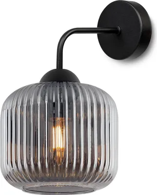 Immagine prodotto di Applique Riffle nero 1 luce vetro grigio fumo cilindro E27