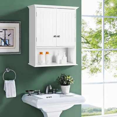 Immagine prodotto di Armadio da bagno COSTWAY, armadio a muro, armadio a muro in legno con ante e ripiani regolabili, armadio multiuso, adatto per bagno cucina camera da letto, bianco