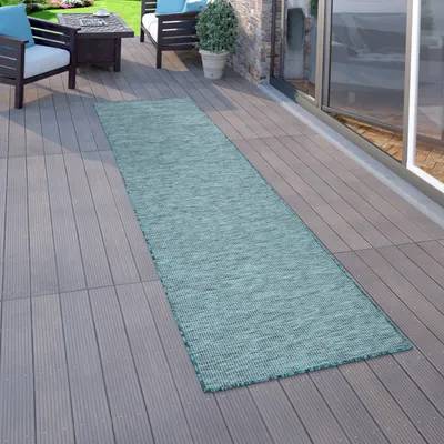 Produktbild von In- & Outdoor-Teppich Für Wohnzimmer, Balkon, Terrasse, Flachgewebe, Türkis Petrol Grösse 60x100 cm