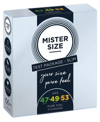 Obrázek produktu pro Mužské Přizpůsobené Průhledné Prezervativy, Velikosti 47 mm, 49 mm, 53 mm - Balení 3 ks