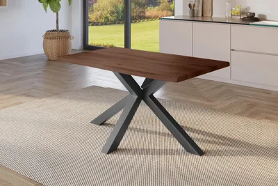 Produktbild von Esstisch 120x80 cm Baumkante Holz Nussbaum-Optik Spider-Gestell Metall schwarz JULIUS