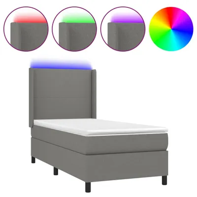 Productafbeelding van vidaXL Boxspringbed met matras en LED-verlichting, donkergrijs, 90x190 cm, gestoffeerd