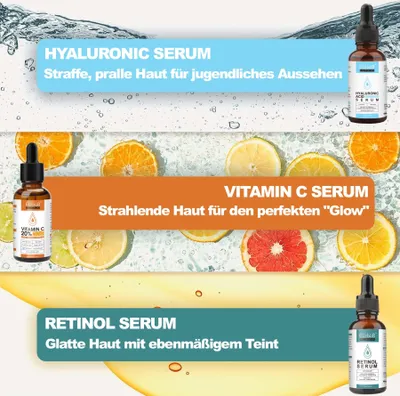 Produktbild von Gesichtsserum Set mit Vitamin C Hyaluron Retinol Serum Anti-Falten Anti-Aging, 1x 30ml Vitamin C