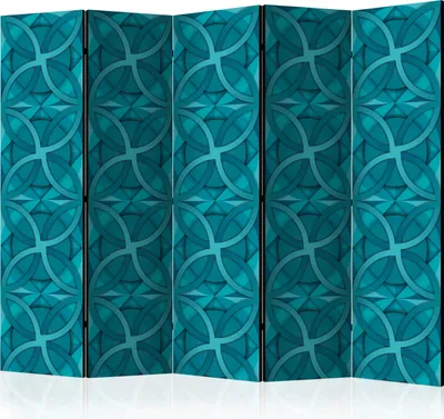 Produktbild von 5-teiliger Einseitiger Vlies Paravent - Geometric Turquoise II 225x172 cm Muster f-A-0771-z-c