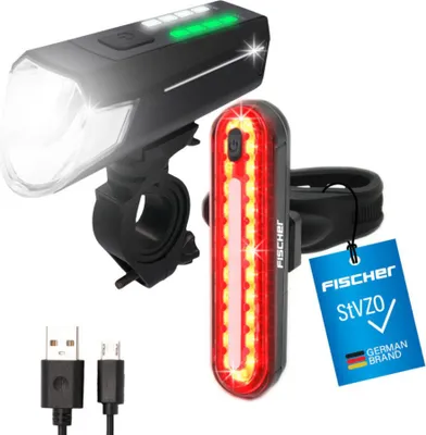 Produktbild von FISCHER Akku-USB-LED Beleuchtungsset -  80 Lux inkl. Bremslicht Stableuchte