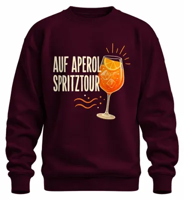 Immagine prodotto di Felpa con cappuccio, ideale per cocktail estivi, aperitivi, feste di addio al nubilato, con scritta "Aperol Spritz", colore bordeaux, taglia L
