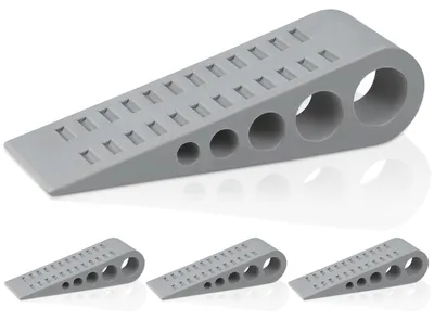 Produktbild von 4-teiliges Türstopper-Set für alle Bodenbeläge, stapelbar, robuste Gummitürstopper, rutschfest, bodenschonend, für Zuhause, Büro und Schule, grau