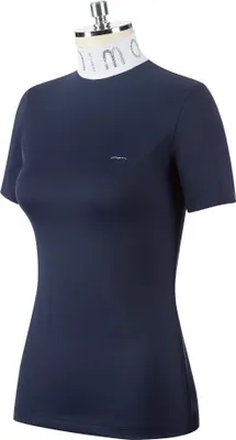 Produktbild von ANIMO Denice Damen T-Shirt Turniershirt Ombra dunkelblau mit hohem Kragen und großem Logo aus silbernen Steinen FS/22, Größe:48 (D42)