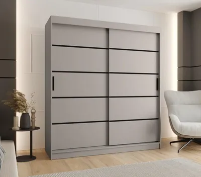 Produktbild von Breiter Kleiderschrank 180 cm CASANDRA - Kaschmir / Schwarz
