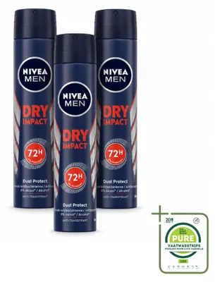 Immagine prodotto di 3 confezioni di spray antitraspirante NIVEA MEN Dry Impact, 200 ml ciascuna - confezione grande - 3 pezzi