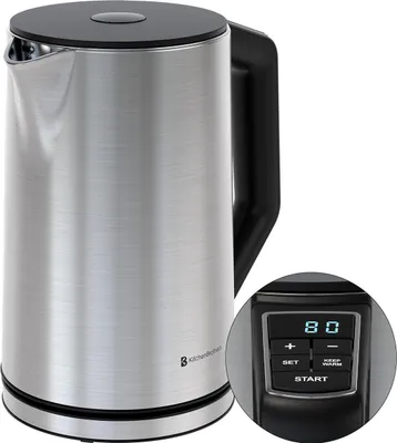 Produktbild von KitchenBrothers Wasserkocher - Elektrisch - 1,5L - 2200W - Einstellbare Temperaturregelung - Doppelwandig - Edelstahl Wasserkocher - Silber