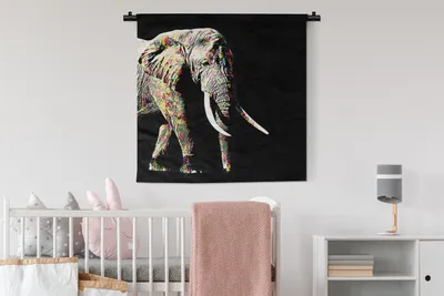 Produktbild von MuchoWow® Wandteppich Wandbehang Elefant - Tiere - Farben 90x90 cm Tapisserie Dekoration Wandtuch - Wandaufhänger
