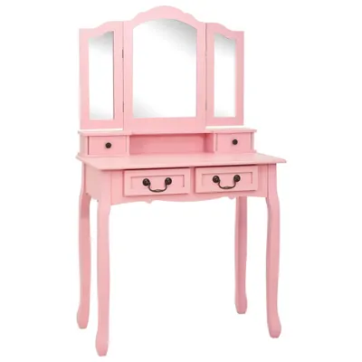 Image de vidaXL Ensemble de coiffeuse avec tabouret rose 80×69×141 cm bois de paulownia