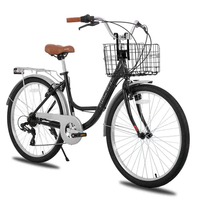 Produktbild von Hiland 26 Zoll Cityräder für Erwachsene, Step-Through Rahmen Damenfahrrad mit Gepäckträger und Korb, Herren und Damen 7 Gang  City-Pendlerfahrrad
