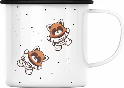 Produktbild von Trendation - Roter Panda Emaille Tasse Galaxie Kinder Geschenkidee für Jungs Mädchen Lustige Grafik (Schwarz)