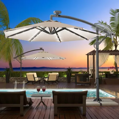 Produktbild von SUN LUCA | Sonnenschirm | Rund | Ø 300 cm | Taupe | LED | Ampelschirm, Marktschirm, Gartenschirm