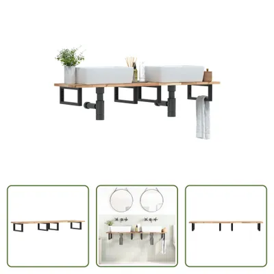 Image de The Living Store Étagère de lavabo murale en acier et acacia