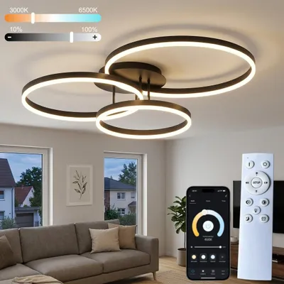 Produktbild von LED Deckenleuchte 84CM Lichtspeicherfunktion Schwarz 76W 3000-6500K dimmbar mit Fernbedienung&APP innen Deckenbeleuchtung für Wohnzimmer Schlafzimmer.