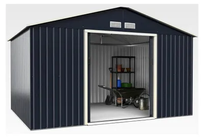 Produktbild von Metallgerätehaus, 340x255x210 cm, abschließbarer Geräteschuppen mit 4 Belüftungsschlitzen & Schiebetür, Gartenschuppen für Rasenmäher und Fahrräder, Metallschuppen für den Außenbereich
