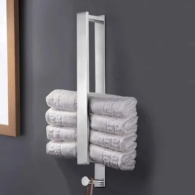 Produktbild von Unyqoos® Edelstahl Handtuchhalter, bohrfrei & selbstklebend – Gästehandtuchstange mit Haken für Bad & Küche, Silber