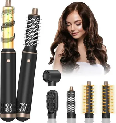 Obrázek produktu pro Air Styler 5-v-1: Kartáč na vlasy, kulma s horkovzduchem, fén s negativními ionty, kulma, 3 nastavení teploty, 5 nástavců pro sušení