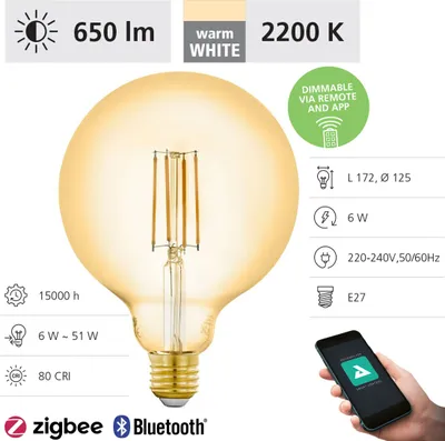 Produktbild von EGLO 12225, 6 W, 51 W, E27, 650 lm, 20000 h, Warmweiß