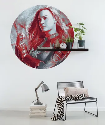 Produktbild von Komar Vlies Fototapete rund und selbstklebend "Avengers Painting Captain Marvel" - Größe: 128 x 128 cm (Breite x Höhe) - 1 Stück