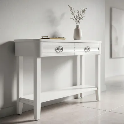 Obrázok produktu pre Konzolový stolík s 2 zásuvkami z bieleho dreva 110x40x82 cm