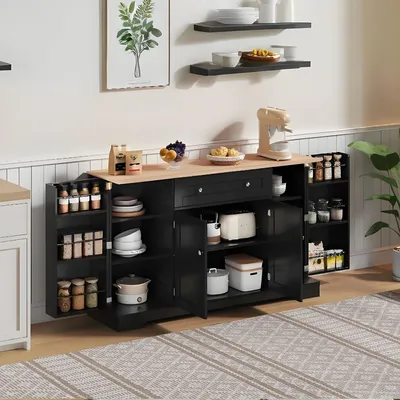 Produktbild von Flieks Sideboard Küchenschrank, Anrichte Küchenbuffet mit verstellbare Ablagen, Aufbewahrungsschrank für Küche, Wohnzimmer, Esszimmer, Schwarz
