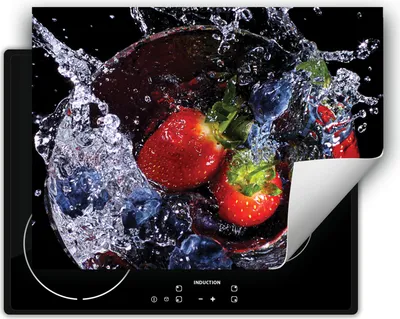 Produktbild von DarHaus Herdabdeckplatte 70x52 cm Anti Rutsch Matte Aufrollbar, schwarz - wasser  Obst