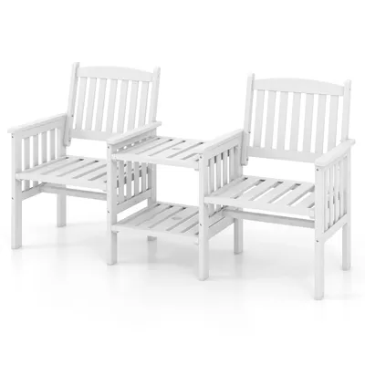 Produktbild von GOPLUS Gartenbank mit Tisch & Schirmloch, 2-Sitzer Holzbank aus Tannenholz, Sitzbank bis 330kg belastbar, Sitzgarnitur Balkonbank Parkbank, Weiß