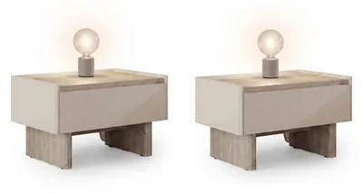 Obrázek produktu pro Noční stolek, sada 2 kusů, béžová barva, moderní design, elegantní noční komoda, přistavovací stolek, Obrázek vytvořený pomocí AI