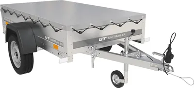 Produktbild von Gartenanhänger 200 Kipp mit Stützrad, H-0-Rahmen und grauer Plane