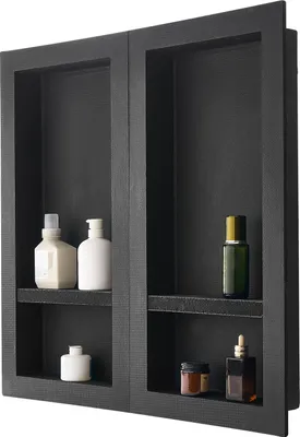 Obrázok produktu pre VEVOR sprchový výklenok, 40,6 x 81,3 cm + 40,6 x 81,3 cm výklenok, hrúbka 10,2 cm moderný organizér na mydlo a šampón, čierny, do kúpeľňovej sprchy