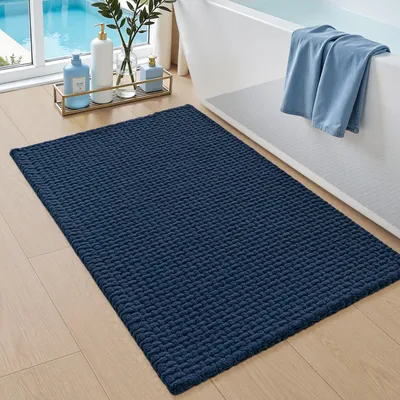 Produktbild von Chenille Badezimmerteppich 40 x 60 cm Blau, weich, saugfähig, rutschfest, waschbar