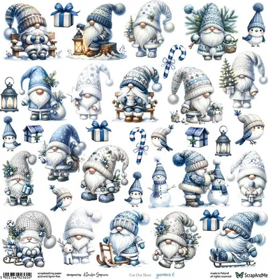Image de Papier pour scrapbooking - ScrapAndMe - Gnomes 6 - Feuille de motif - 30x30 cm