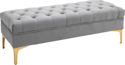 Produktbild von HOMCOM Ławka, ławka do łóżka, ławka na buty z podnoszonymi nogami, do sypialni, aksamitna jasnoszara 118 x 45 x 42 cm