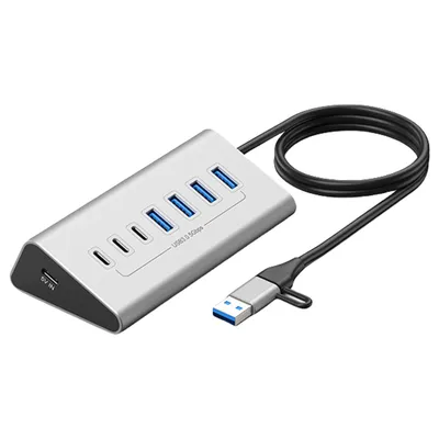 Produktbild von USB-C Hub 7-Port 4×USB-A 3.2+3×USB-C 3.2 10 Gbit/s Aluminiumgehäuse 15W Strom Büro, Homeoffice, Laptop