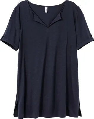 Produktbild von sheego Damen Große Größen Longshirt mit geschlitztem Ausschnitt Freizeitmode sportlich Rundhals-Ausschnitt -