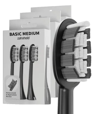 Produktbild von Zahnheld Bürstenkopf Ersatzbürsten Basic Medium - ideal für Gero Schallzahnbürste, 9 Stück, Schwarz, mittelharte Wechselköpfe, Schallzahnbürstenkopf