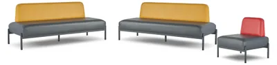 Produktbild von Ledesofas Gelb Rot Art Deco Edelstahl 3-Sitzer Sessel Schwarz Leder Set