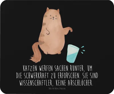 Produktbild von Mr. & Mrs. Panda Mouse Pad Katze Wasserglas - Schwarz - Geschenk, pc mousepad, mauspad, Cats, Haustier, Cat, Neugierig, Katzen, Kater, mousematte