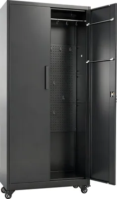 Immagine prodotto di Armadio metallico SucceBuy a 5 ripiani, armadio mobile con ripiani regolabili, doppie ante magnetiche, appendiabiti e ganci: ideale per dispensa, ripostiglio o cantina.