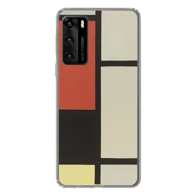 Produktbild von MuchoWow® Handyhülle Schutzhülle Hülle für Huawei P40 Komposition mit rotem Quadrat, schwarz, blau - Piet Mondrian Silikon Softcase Handy Hülle - Handytasche