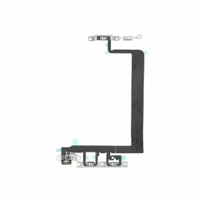 A close-up product shot of a flex cable with buttons for an iPhone.