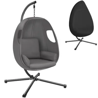 Produktbild von tectake® Hängesessel mit Gestell, höhenverstellbar, 100x97x201 cm, 160 kg Belastbarkeit, Hängekorb, Schwebesessel, inkl. Sitzkissen, Montagematerial u