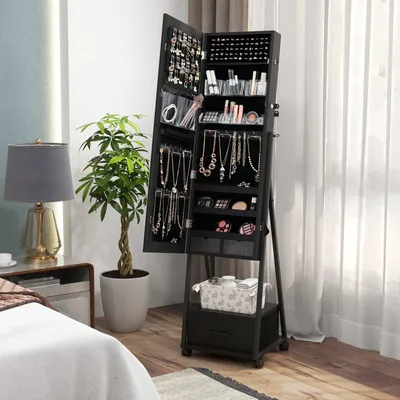 Produktbild von Schmuckkästchen - Schmuckschrank - Schmuckaufbewahrungsbox - Schmuckorganizer - Schmuckhalter - Schwarz