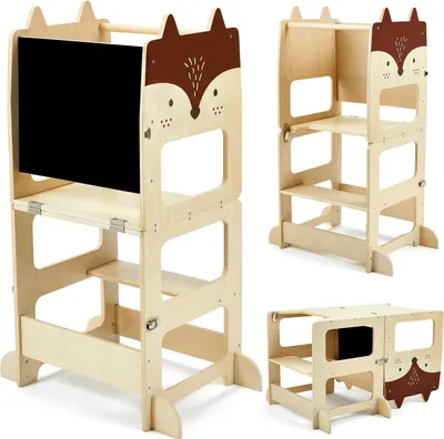 Produktbild von Kinderhocker umwandelbar zu Tisch & Stuhl Set aus Massivholz & MDF