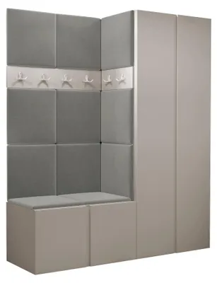 Produktbild von MIRJAN24 Garderoben-Set Orion III, Garderobe mit Sitzbank mit 11 x Wandpanel 42x42 (Farbe: Cashmere, Polo 894)